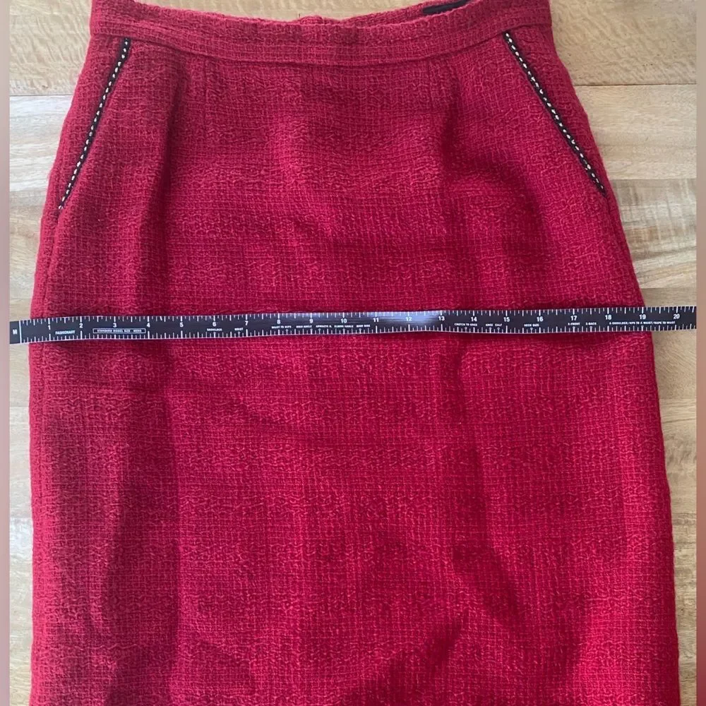 CHANEL Red Tweed Pencil Midi Wool Suit Classic Women’s Skirt Size 38 US 6-8